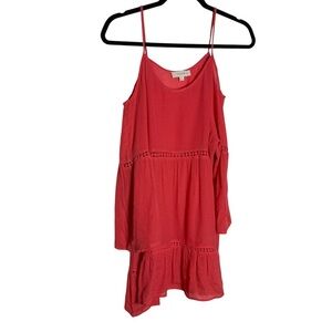 Umgee Cold-Shoulder Bell Sleeve Boho Blouse coral 1X